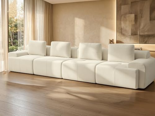 Image of 159 inch Oversized Boneless Couch, Comfort Cloud Sectional Couches for Living Room, Modular Sofa High Back & Extra Deep Seat, No Assembly, Soft Chenille Fabric (Warm White, 159 inch-(4+0))