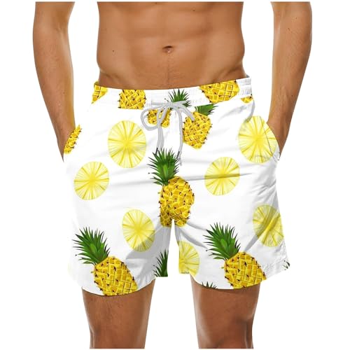 Mens Comfy Pineapple Print Swim Shorts Drawstring Waist Quick Dry Beach Board Shorts with Mesh Lining Pockets 2025