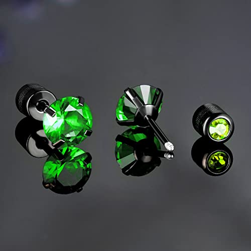 Pack Of Titanium Screw Back Earrings Faux Diamond Studs For Women Men 20G Black Gold Plated 316L Surgical Stainless Steel Blue Green Cubic Zirconia Hypoallergenic For Sensitive Ear Barbell Helix Piercing Post #TOP2
