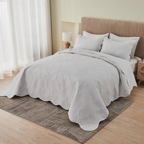 Image of Kingnex Extra Wide Oversized King Bedspreads 128x120 for Tall King or Cal King Bed Ultrasonic Quilted Coverlet Set 3 Piece Include 1 Quilt 2 Pillowcases White