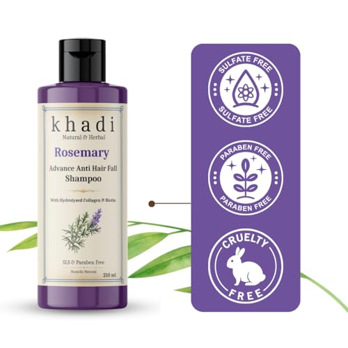 Image of Khadi Advance Anti Hair Fall Shampoo with Rosemary, Hydrolysed Collagen & Biotin | Khadi Natural Shampoo for Women & Men | Sulfate, SLS & Paraben Free 210 ml