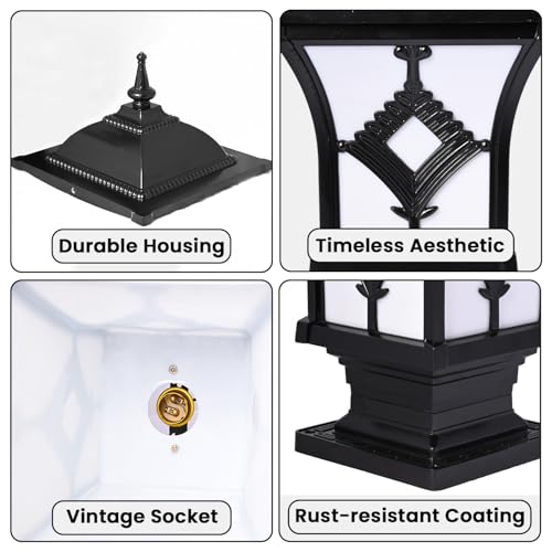 Image of GIGAWATTS ‎BARFI Outdoor Gate Light - 101% Rust & Waterproof Die-Casting Aluminium Exterior Piller Lamp Base Mount for Garden, Boundary Walls & Home Entrances (B22 Holder, Bulb Not Included, Black)