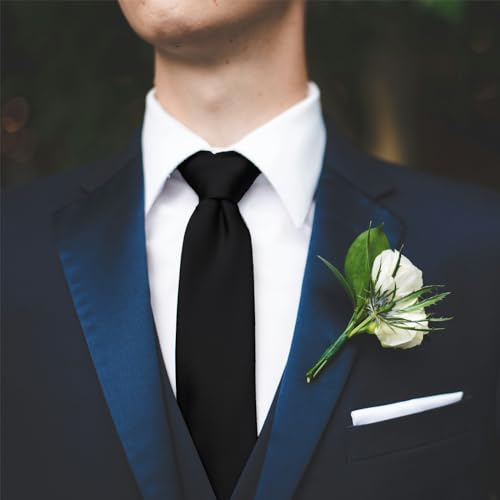 Image of WOXVM Men's Ties Classic Solid Satin Tie Pure Color 3.15 inch Mens Necktie, Premium Formal Black Ties For Men Business & Wedding