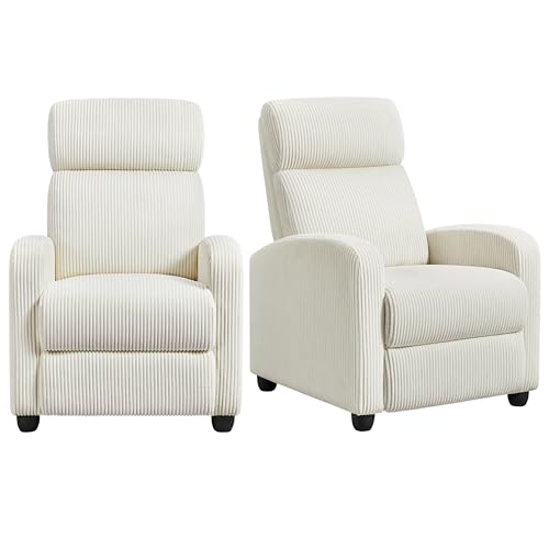 Yaheetech 2-Seat Corduroy Pushback Recliner Chair Living Room Chair with Thick Seat Cushion and Backrest Reclining Chair for Living Room Beige