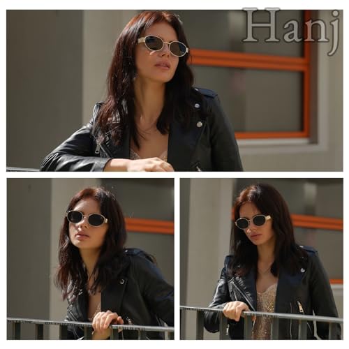 Hanj Trendy Oval Vintage 90s Sunglasses for Women Men, Retro Sun Glasses, Classic Shades UV Protection (Gold Duo Pack: Grey & Brown)3