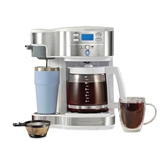 Hamilton Beach 2-Way Programmable Coffee Maker, 12 Cup Glass Carafe And Single Serve Coffee Maker, White with Stainless Steel Accents, 49933