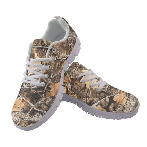 GIFTPUZZ Withered Leaf Camo Shoes for Wide Feet Cool Training Sneakers with Camo Print Durable Rubber Outsole & Ankle Support for Camping Hiking and Runnning