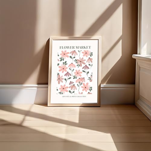 Image of BLINKART Floral Pattern Aesthetic Modern Art Walls With Frame | Natural Wood Texture | Living Room Bedroom Office Wall Decoration | Poster Home Decor Frames Wall Bedroom | 12x8 Inches (D80)