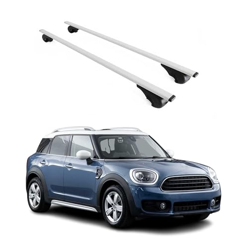 OMAC Barre portapacchi portapacchi compatibili con Mini Countryman F60 2017-2023, in metallo, 75 kg, argento, 2 pezzi, barre aperte per portabici, box da tetto, portasci con serratura