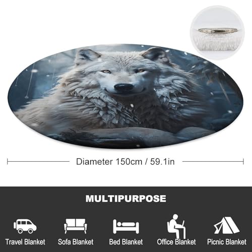 Couverture de plage ronde anti-sable loup 150cm microfibre coton - 4