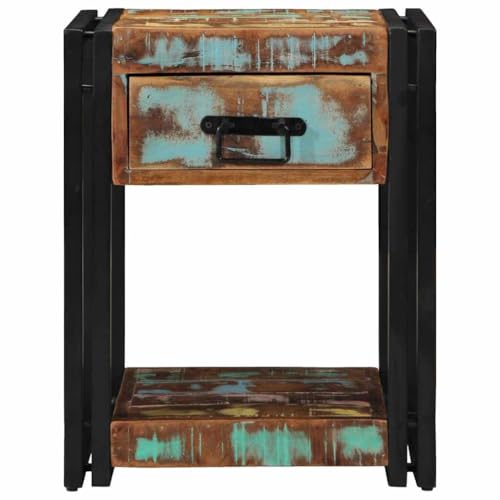 Table de chevet bois recyclé et acier, meuble rustique unique