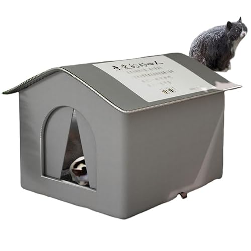 暖房付き猫ハウス 冬の屋外猫用暖房付きキャットハウス 毛布付き ペット 耐候性 野良猫シェルター 猫用の屋外密閉ペットテント 複数の猫用の断熱猫ハウス 通気性 防寒 雨よけ 傾斜屋根とPVCトップ 野良猫のための暖かい家 (M,グレー)