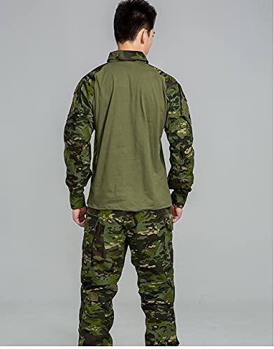 Men's Tactical Combat Set with Camo Shirt & Trousers, Airsoft Military Style Ripstop Breathable Multi-Pocket Clothing Suit for Hunting Shooting Paintball Outdoor Gear - Image 4