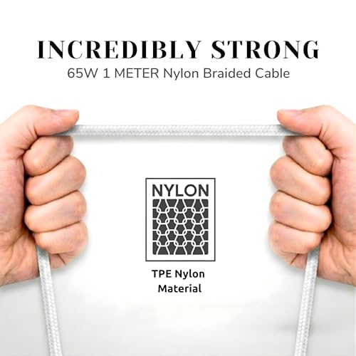 Image of PHILIPS DLC4130CW /94 65W Type-C to Type-C Fast Charging Cable (1m, Bright White) | Nylon Braided | Compatible with iPhone 15+ Series, USB-C iPad Models, Samsung Galaxy & All Type C Devices