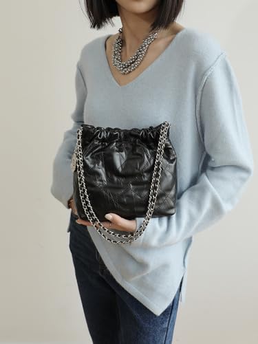 Women's Cowhide Chain Silver Ball Cloud Trash Bag Hangbag Shoulder Crossbody Totes Bucket Bag Versatile Hobo Chis Stylish2
