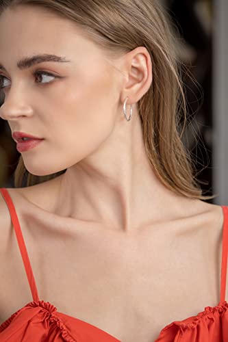 Sterling Silver Hoop Earrings For Women Girls 1 Inch, Diamond-Cut Textured Design 2Mm Wide By 25Mm Diameter #TOP1