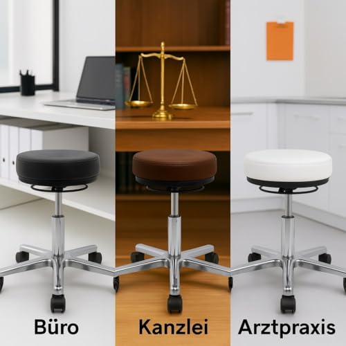 VERSEE Höhenverstellbarer Arbeitshocker LIBER aus Echt-Leder - Schwarz - Komfortable Polsterung - Belastbar bis 150kg - Ideal für Büro und Praxis