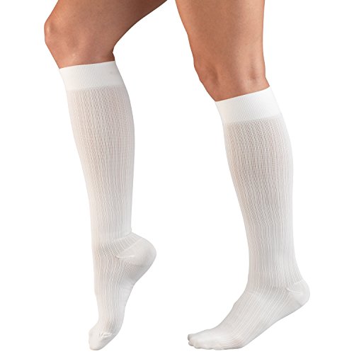 Image of Truform Compression Socks, 15-20 mmHg, Women's Dress Socks, Knee High Over Calf Length, White Rib Knit, Small (Pack of 2)