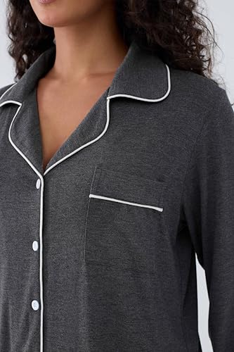 Image of Joyaria Women's Cooling Bamboo Viscose Pajama Set Long Sleeve Button Front | Hot Sleeper Comfort . Cooling Relief . Lightweight Feel for Sleeping & Lounging