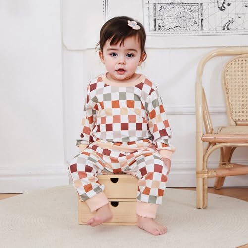 Karwuiio Toddler Baby Boy Girl Clothes Checkerboard Print Long Sleeve Sweatshirt Tops and Pants Fall Clothing Set 7