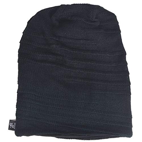 FORBUSITE Vintage Men Baggy Beanie Slouchy Knit Skull Cap Hat (Black)