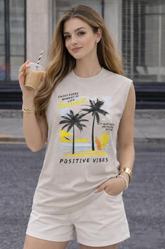 Image of Mack Jonney Women's Printed Cotton Sleeveless Vest | Round Neckt-Shirt| Casual Gym Tank Top-M.J8299