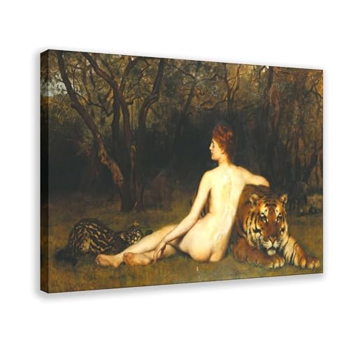 Impression sur toile femme et le tigre John Collier de haute qualité avec cadre à suspendre