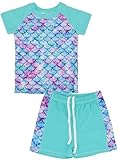 2-teiliger Mädchen-Badeanzug, 4–5 Jahre, Kinder-Badeanzug, Rashguard-Set, UV-Schutz, Bademode, Badeshorts, kurzärmelig, zweiteilig, für Strand, Pool, Sommer, blau, 10 Jahre