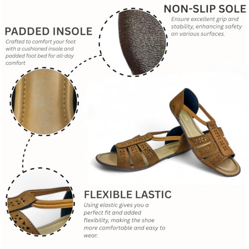 Image of Women's Flat Sole Trendy Sandal | Doctor Insole For Super Comfort & Durability | Perfect Arch Support | True Anti-Skid TPR Sole | Faux Lather Material | Lazer Cut Design | Fashionable & Trendy | Perfect Sandal for Casual or Semi-Casual
