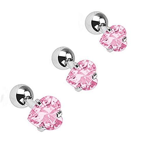 BodyJ4You 16 Gauge Heart Crystal Cartilage Tragus Barbell Set of 3