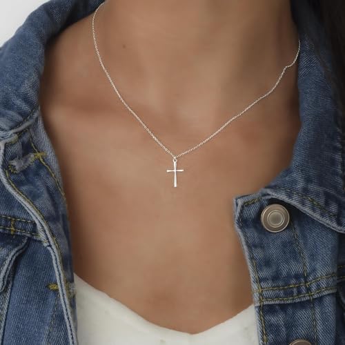 Annika Bella Small Cross Necklace, 925 Sterling Silver Faith Jewelry, Religious Tiny Pendant Charm Necklaces, Gift for Her (Silver) image 4