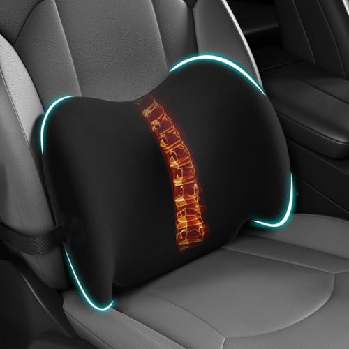 Lumbar Support Pillow for Car, Memory Foam Car Seat Back Support Pillow for Driving, Back Cushion with Strap for Pain Relief, Ergonomic Back Cushion for Office Chair, Wheelchair (A-Black)