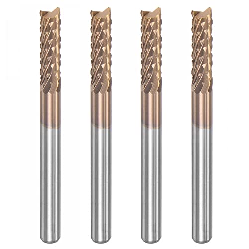 Image of uxcell End Mill CNC Router Bits, 1 /8 inch 3.175mm Shank 3.175mm x 12mm Titanium Coated Tungsten Carbide Engraving Milling Cutter for PCB Plastic Fiber Wood 4pcs