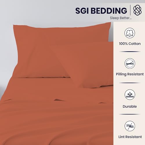 Image of SGI Split King Sheet Set for Adjustable Bed Egyptian Premium Cotton 600 Thread Count Sheets for Sleep Number Bed 15 inch Deep Pocket 5 Pc Set with 2 Twin XL Fitted Sheets Soft Breathable - Terracotta