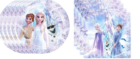 Fuyhiuous 40pcs Frozen Party Supplies include 20 plates 20 napkins for the Frozen birthday party decoration
