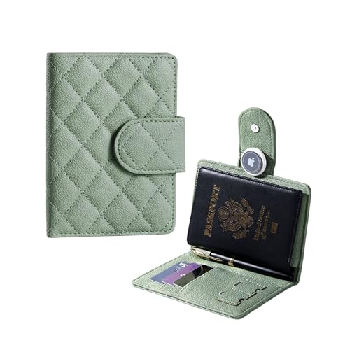 Passport Holder for Travel RFID Passport Holder with Airtag Compact Leather Passport Cover Case with Card Holders SIM Slots Passport Wallet for Women Men Airport Essentials Gift