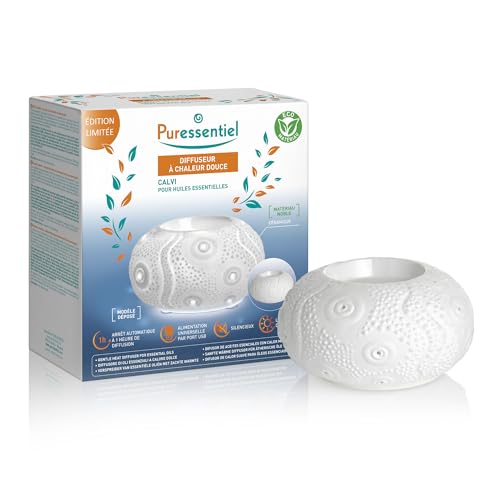 Puressentiel - Nouveau Diffuseur huiles essentielles Chaleur Douce Calvi - Régulation Thermique - Diffuseur Céramique - Lumière d'ambiance - Silencieux - Arrêt...