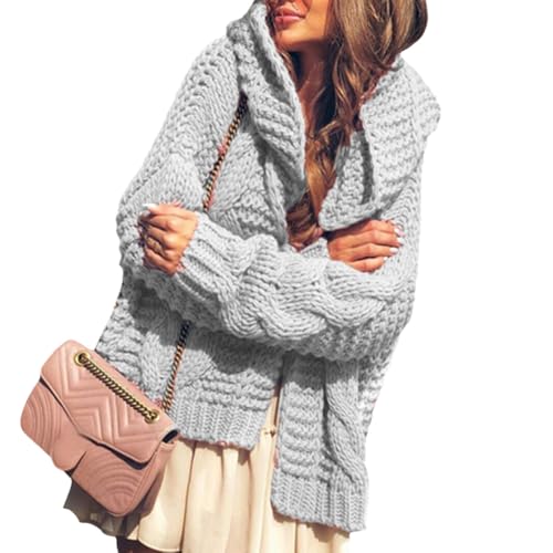 Hooded Cardigans Sweater for Womens Casual Long Sleeve Cable Knit Chunky Cardigans Fall Winter Open Front Sweaters