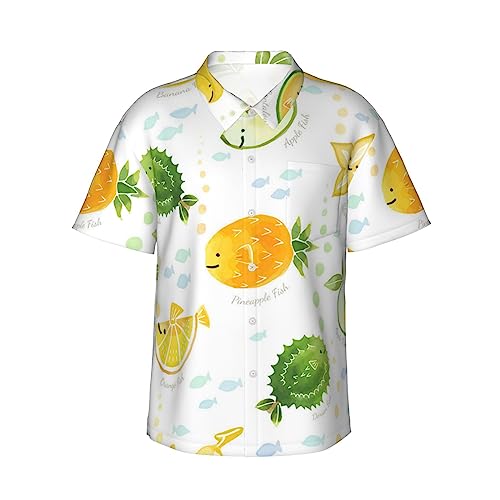 FJAUOQ Herren-Hawaii-Hemd, flippig, kurzärmelig, süße Früchte, Fisch-Mix, Hawaii-Oberteil, Freizeitkleidung, Sommerhemden für Strand, Urlaub, Party