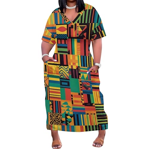 Image of SUZONANA Plus Size Dresses for Curvy Women African Print American Dress Summer Outfits Casual Loose with Pocket
