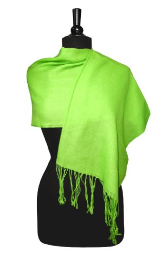 100% Wool Pashmina Solid Scarf LIME GREEN Color Womens Shawl Wrap Scarve3