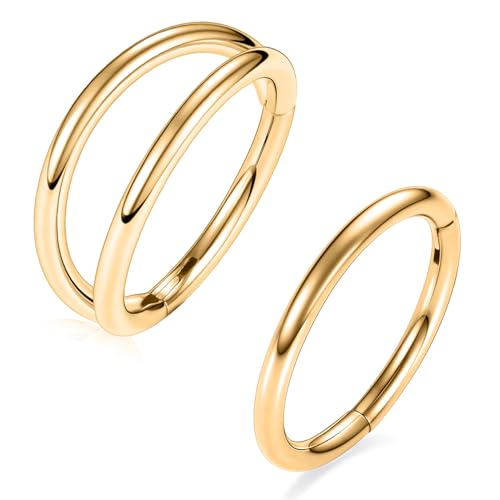 GAGABODY 2 Pcs Nose Rings 20G 18G 16G 14G 12G 10G 8G Surgical Steel Piercing Rings for Nose Septum Cartilage Helix Tragus Conch Rook Daith Lobe from 5mm to 16mm Seamless Hoop Unisex Hinged Earrings