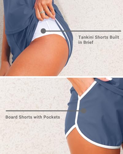 Image of Talisea Women 2 Piece Tankini Swimsuit with Pockets Boy Shorts Modest Bathing Suit Tummy Control Tank Top
