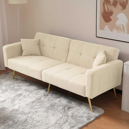YEHTOKHOME Canapé Moderne avec Coussins et Poches de Rangement latérales,canapé 2 Places avec Pieds dorés,Fauteuil Relax Polyvalent pour Le Salon et la Chambre à...