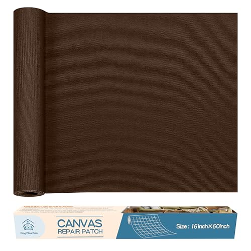 KING MOUNTAIN Canvas Repair Patch 16×60 Inch Self-Adhesive Waterproof Fabric Patch for Sofas, Tents, Furniture,Tote Bags, Car Seats (Dark Brown)