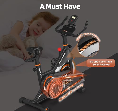 DMASUN Exercise Bike, Silent Magnetic Resistance Stationary Bike for Home with 330 LBS Capacity, Pedals with Anti-loosening Nuts, Indoor Bike with Comfortable Seat Cushion, Digital Display with Tablet Holder