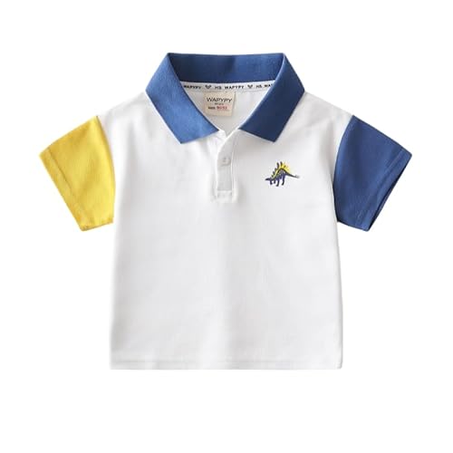 Image of Boys Polo Shirt with Patchwork Style, Short Sleeve Uniform Shirts for Boys (Blue,18 Months)