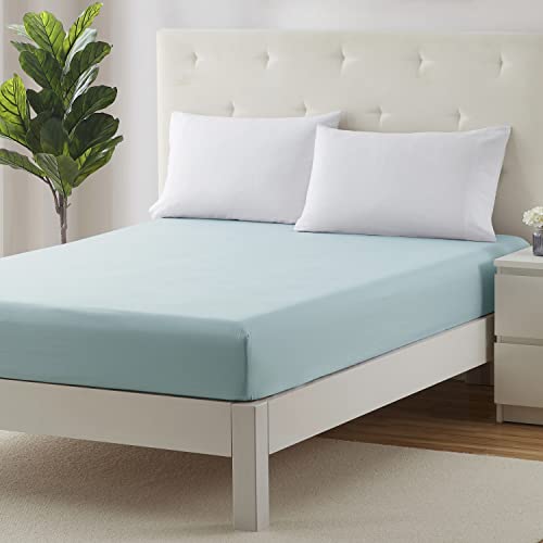 Clara Clark Fitted Sheet Queen Size, Super Soft Queen Fitted Sheet Only Fits up to 16 Inch Mattress - Wrinkle, Fade, Stain Resistant Queen Size Fitted Sheet - Aqua Light Blue Fitted Sheet