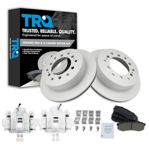 Image of TRQ Rear Brake Pad and Rotor Set Ceramic Coated Rotors Calipers