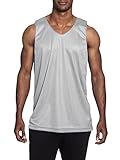 Mens Reversible Basketball Jersey Premium Moisture Wicking Mesh Tank Top (Large, 1ih05_Light Gray)